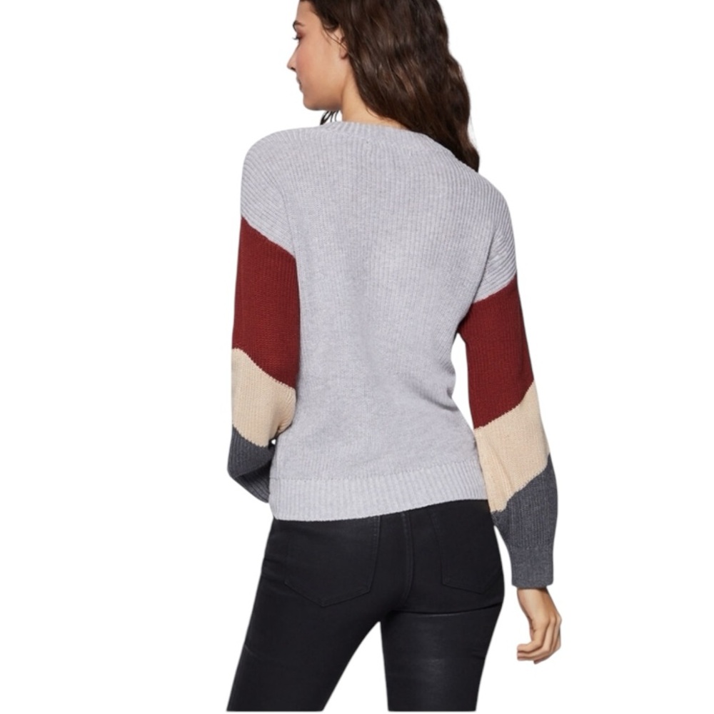 BCBGeneration V-neck Knit Sweater Colorblock Lantern Sleeves Grey Women’… - Picture 3 of 16